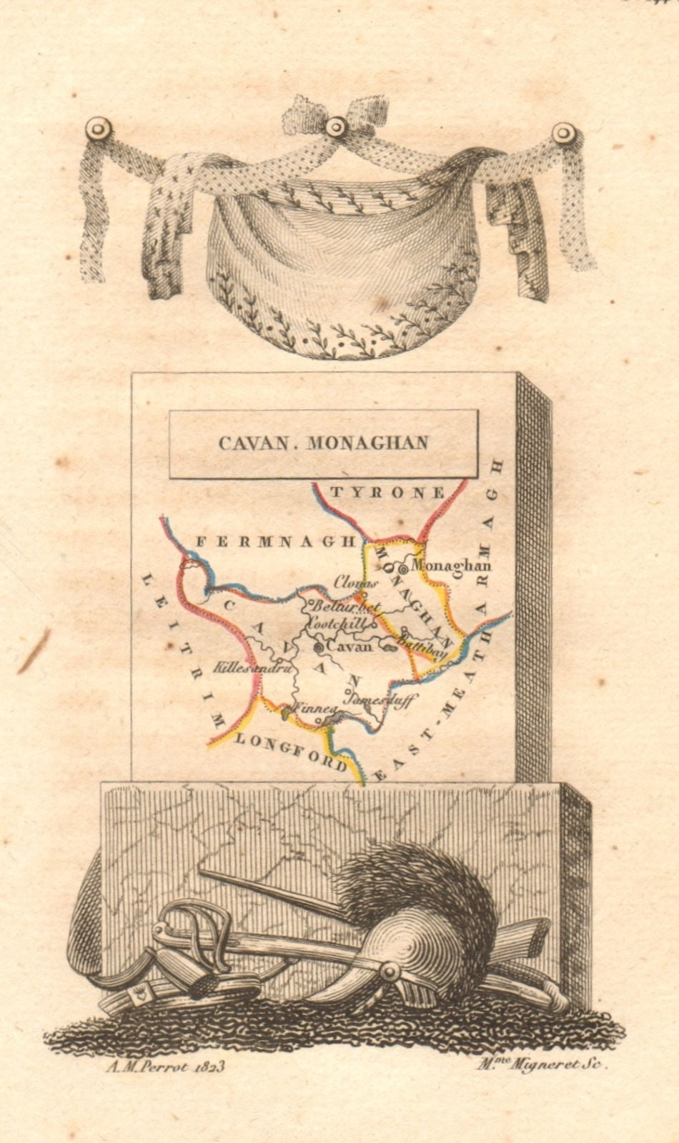 MONAGHAN & CAVAN antique county map by PERROT. Ulster 1824 old